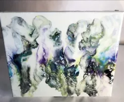 Buy Original Art Fluid Painting Canvas Resin 9 3/4 X 8 Purple Blue Black Green Space • 16.54£
