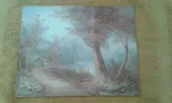 Buy Vintage Country Forest Scene Romantic Hut And Pond On Board Signed Painting • 68.30£