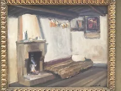 Buy Vintage Still Life Sweet Corn Cobs Fireplace Interior Painting On Board Signed • 188.05£