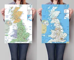 Buy Laminated Uk Map Great Britain England Wales Ireland Poster Wall  A1 A2 A3 A4 • 7.99£