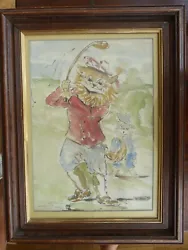 Buy Golfing Cat Caddy Watercolour Louis Wain Framed • 175£