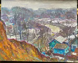 Buy Acrylic Undeutl. Sign. 1982 Russian Mountain Village In Winter Forest Landscape • 229.19£
