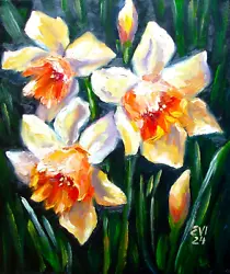 Buy Daffodils Flowers Original Oil Painting Modern Canvas Wall Art 10x12 Inches • 35£