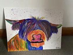 Buy Highland In Colour - Highland Cow Painting On Flat Canvas No Frame 30cm By 40cm • 20£