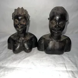 Buy African Hand Carved Ebony Wood Man And Woman Sculpture Bust Black Folk Art • 37.29£