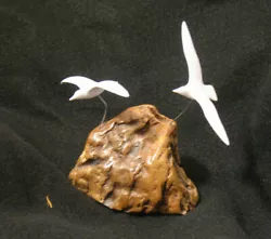 Buy Vintage  Sculpture Seagulls Flying On Driftwood 1970s Unkown Artist • 25£