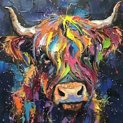 Buy Highland Cow Colourful Oil Art Luxury Canvas Wall Picture Print Colourful • 37.99£