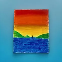 Buy ORIGINAL Oil Pastel Sunset Over Water Painting - 28 X 35 Cm • 0.99£