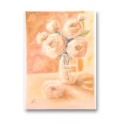 Buy Rose Painting Beige Flower Original Art Cream Floral Still Life Oil Pastel 11x8  • 41.34£