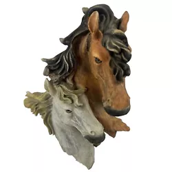 Buy Resin 2 Horse Head Bust Statue Figure Sculpture Black Mane 10.5  • 20.63£