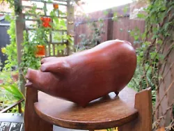 Buy Large Scandi Mid Century Carved Stylized Teak Pig Sculpture • 95£