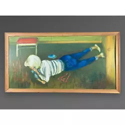 Buy 1961 Signed Oil Painting  Teen Talk  Local Artist Midcentury Mod 31.5  X 16.75  • 169.15£