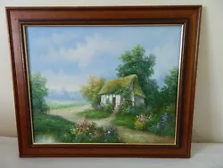 Buy Vintage Oil On Canvas Painting Of A Cottage In Woods - Signed • 65.99£