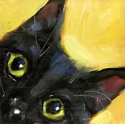 Buy Original Oil Painting Black Cat Funny Animals Pet Portrait Signed MADE TO ORDER • 31.87£