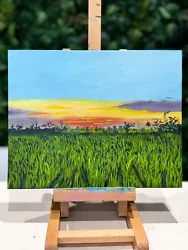 Buy Landscape Original Oil Painting On Panel Unframed Fine Art Blue Sky Field Nature • 110£