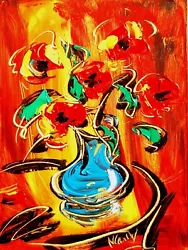 Buy RED FLOWERS   Abstract Pop Art Painting Original Oil  Canvas Gallery  F8R8 • 84.05£