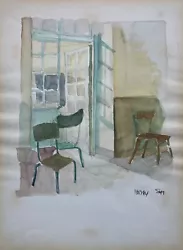 Buy Watercolour Impressionist Interior Space With Three Chairs 15.7. 1984 Sm • 60.50£