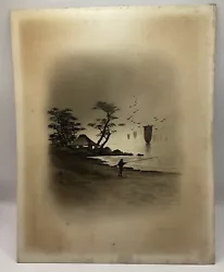 Buy Vintage Art, Japanese Ink Painting, Man Fishing, River And Boats Scene. • 25.99£