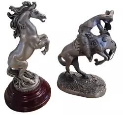 Buy Old Cowboy On Horse & Rearing Horse Metal Statues. Set Of 2 • 62.02£