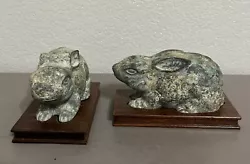 Buy Two Vintage Hollow Bronze Rabbit Hare Sculptures Heavily Patinated On Wood Base • 40.99£
