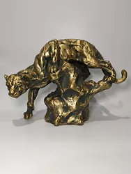 Buy Jaguar Panther Leopard Cougar Big Cat  Statue Figure Ornament Resin Bronze Gold • 55£