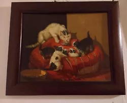 Buy Cat And Kittens Framed Oil Painting • 50£