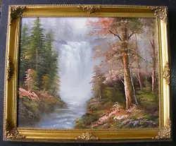 Buy Signed Oil Painting Forest & Waterfall Scene Golden Frame Collect WV13 Area • 39.99£