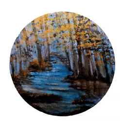 Buy Original Forest Magical River, Hand Painted Round Wooden Board 10 Cm • 9.77£