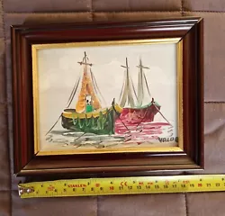 Buy Small Oil Painting Of Boats Sailing Ships Signed Valor • 5£