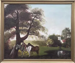 Buy Vintage Original Oil Painting On Canvas Board Horses Large 66cm X 55cm VGC • 39.90£
