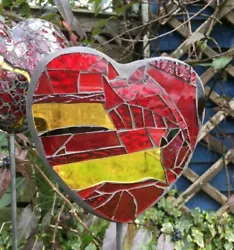 Buy Mini Heart Sculpture In Red And Gold Stained Glass, Handmade, One Of A Kind • 65£