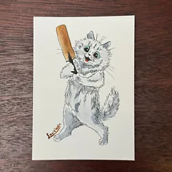 Buy Louis Wain (after) Cat Playing Cricket - Original Watercolour Painting - Signed • 29.99£