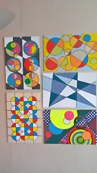 Buy Lounge  Art.five Colourfull Deco Pieces, Acrylic On Plywood Panels By Bg Cuming. • 25£
