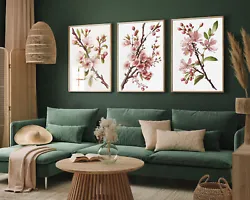 Buy Cherry Blossom Branch Set Of Three Pink Painting Art Print Posters Gift Floral • 59.50£