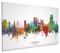 Buy Swansea Skyline Wales, Poster, Canvas Or Framed Print, Watercolour Painting 8883 • 39.99£