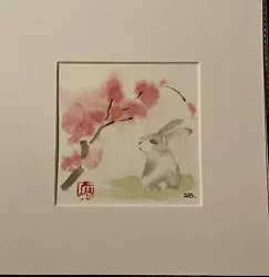 Buy Original Watercolour Painting Cherry Blossom And Rabbit • 16£