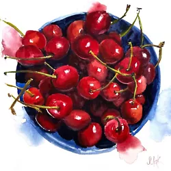 Buy Cherry Painting Abstract Fruit Original Wall Art Still Life Food Watercolor • 41.44£
