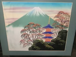 Buy Vtg 1980's Mount Fuji Pagoda Cherry Blossom Signed Wall Art Painting SILK Japan • 49.61£