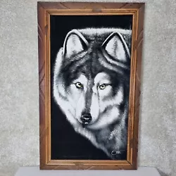 Buy Ortiz Wolf Painting Vintage Oil On Velvet Black White Mexican Framed Signed  • 58.99£