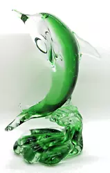 Buy Murano Green Art Glass Jumping Dolphin On Wave Sculpture  • 61.40£