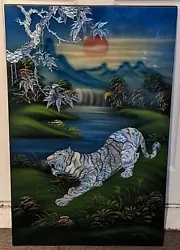 Buy Vintage Asian Lacquer & Mother Of Pearl Inlay Tiger Painting ~ Large  • 149.99£