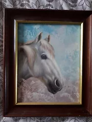 Buy Superb Quality Small Original Oil On Canvas Painting White Horse - Art • 49.99£