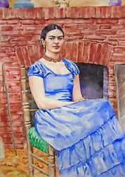 Buy 11,69 × 16,53  Frida Kahlo ~by The Fireplace~ 2024 Watercolor SIGNED/DATED • 53.87£