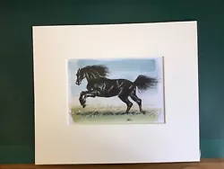 Buy Original Mounted Miniature Ink & Watercolour Of A Black Horse • 10£