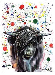 Buy Cow, Highland Moo Cow, Black Bull, Original Watercolour Painting By Diana A.W. • 64.99£