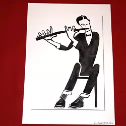 Buy Funny Vintage Jazz Musician Modernism Art Deco Acrylic Hand Painting (A4) • 6£
