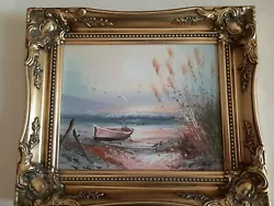 Buy Framed Oil Painting Seashore Boat Sea Seagulls Gold Traditional Frame New • 85£