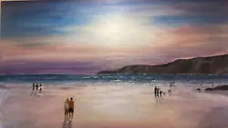 Buy Woolacombe Beach At Sunset An Original Acrylic Painting. 24” X 14” .Signed  • 140£