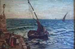 Buy Nice Old Painting Of A Boat, Painted On Wood Original Oil  • 85£