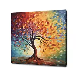 Buy Abstract Rainbow Colourful Tree Oil Painting Style Canvas Print, Modern • 32£